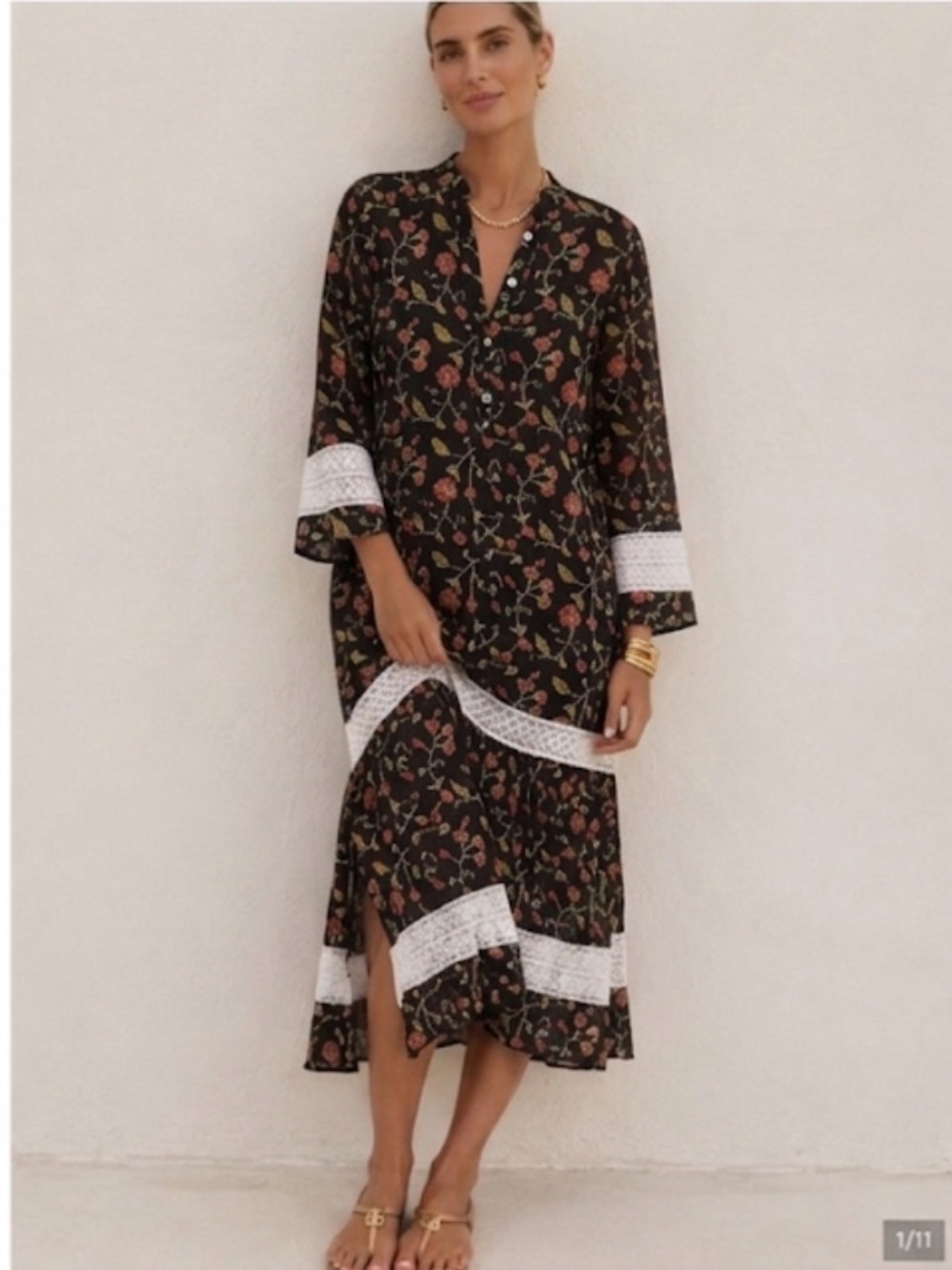 Julia Amory Marjorelle Elegant Dark Floral Garden Dress Small